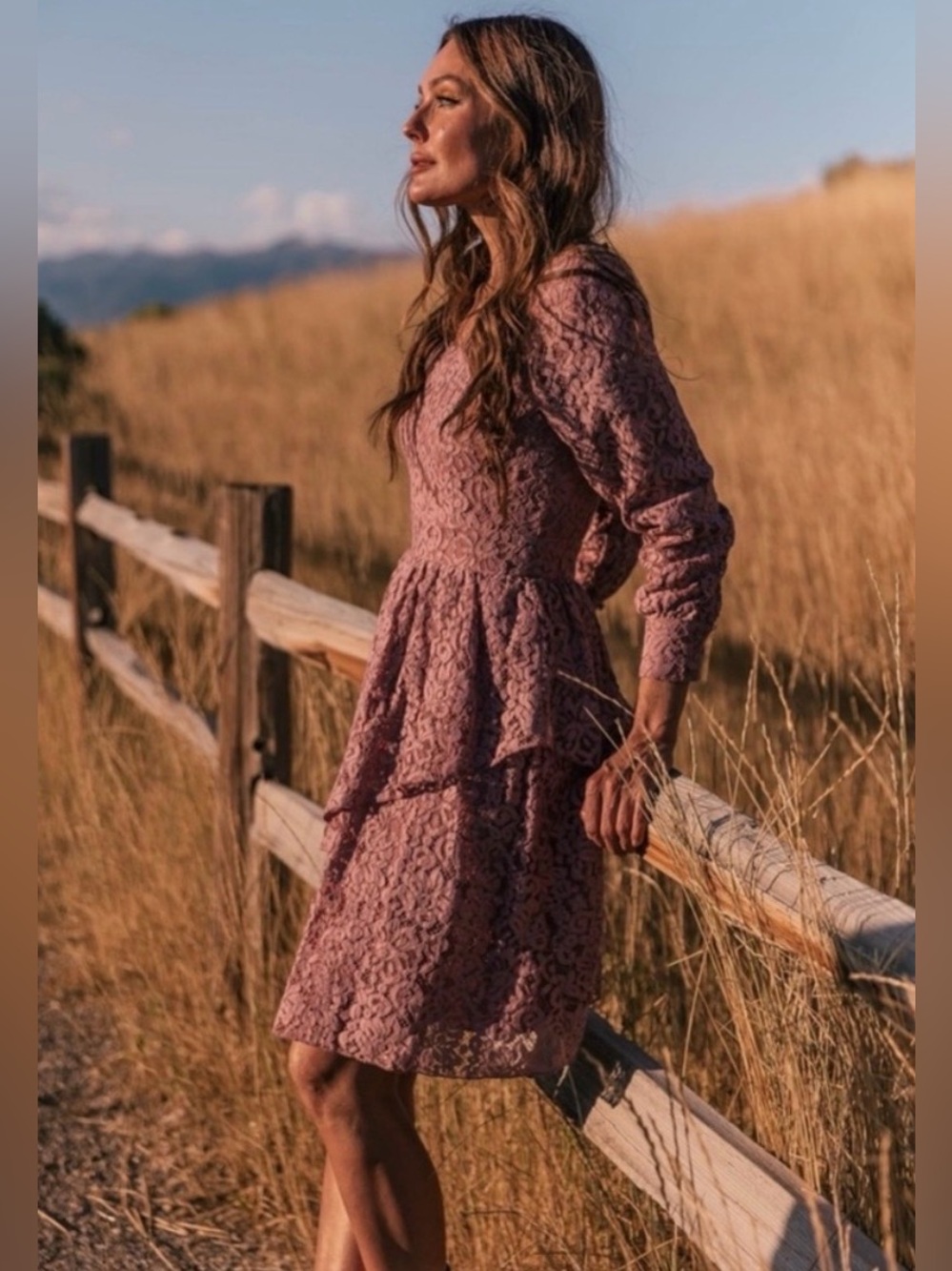 Jessakae | Laurel Dress Mauve Pink Lace Long Sleeve Knee Length Womens Size XS